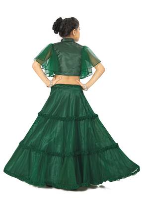 Kids Green Net With Satin Lehenga Choli For Girls  4