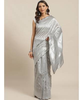 Grey Silk Blend Woven Zari Saree 1