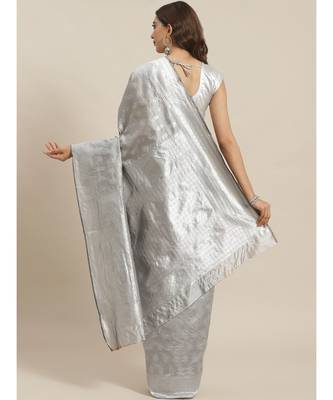 Grey Silk Blend Woven Zari Saree 2