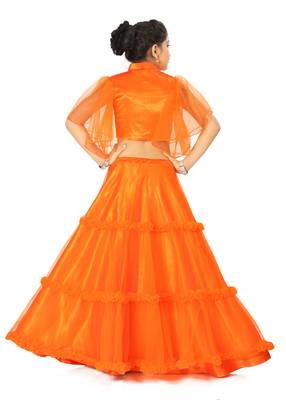 Kids Orange Lehenga Choli For Girls  4