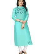 Sea-green embroidered cotton embroidered-kurtis