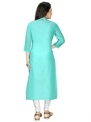 Sea-green embroidered cotton embroidered-kurtis 2