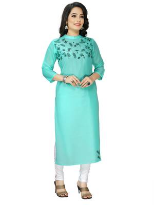 Sea-green embroidered cotton embroidered-kurtis 3