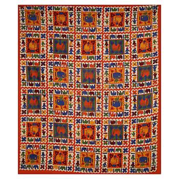 Orange Border Elephant Pattern Screen Print Double Bed Sheet 2
