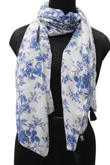 DesiButik Trends Beautiful Muslin Fabric White  Printed women scarf/Stoles With Tassels