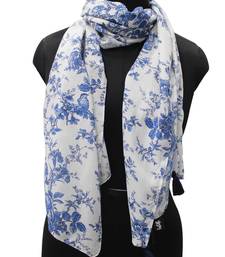 DesiButik Trends Beautiful Muslin Fabric White  Printed women scarf/Stoles With Tassels