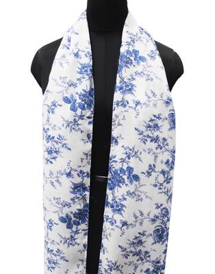 DesiButik Trends Beautiful Muslin Fabric White  Printed women scarf/Stoles With Tassels 3