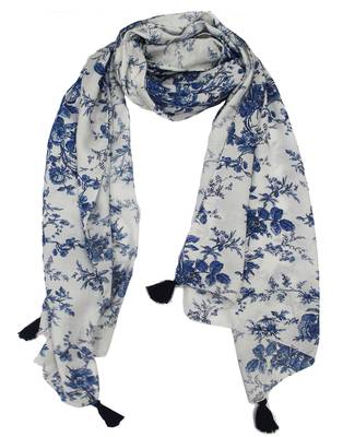 DesiButik Trends Beautiful Muslin Fabric White  Printed women scarf/Stoles With Tassels 4