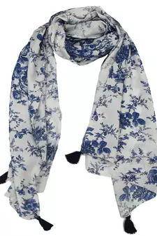 DesiButik Trends Beautiful Muslin Fabric White  Printed women scarf/Stoles With Tassels