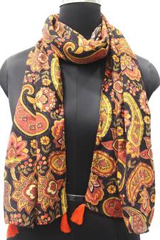 DesiButik Trends Appealing Muslin Fabric Black Printed women scarf/Stoles With Tassels