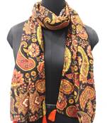 DesiButik Trends Appealing Muslin Fabric Black Printed women scarf/Stoles With Tassels