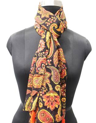 DesiButik Trends Appealing Muslin Fabric Black Printed women scarf/Stoles With Tassels 2