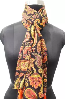 DesiButik Trends Appealing Muslin Fabric Black Printed women scarf/Stoles With Tassels