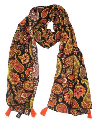 DesiButik Trends Appealing Muslin Fabric Black Printed women scarf/Stoles With Tassels 4