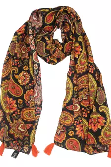 DesiButik Trends Appealing Muslin Fabric Black Printed women scarf/Stoles With Tassels