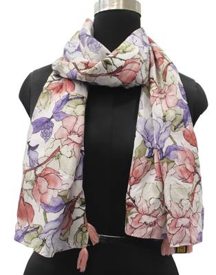 DesiButik Trends Gorgeous Muslin Fabric Multicolor Printed women scarf/Stoles With Tassels 1