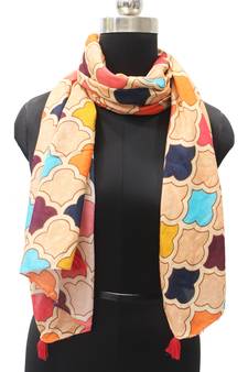 DesiButik Trends Divine Muslin Fabric Multicolor Printed women scarf/Stoles With Tassels