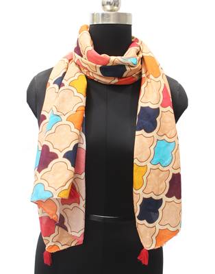 DesiButik Trends Divine Muslin Fabric Multicolor Printed women scarf/Stoles With Tassels 1