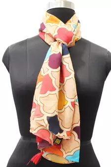 DesiButik Trends Divine Muslin Fabric Multicolor Printed women scarf/Stoles With Tassels