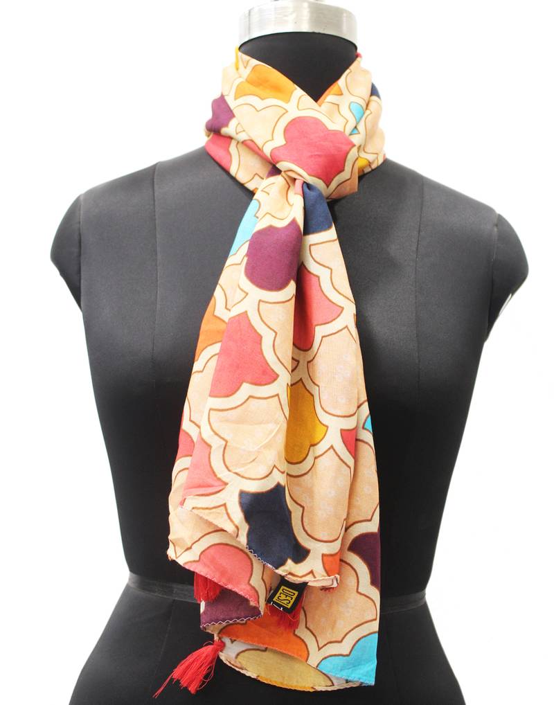DesiButik Trends Divine Muslin Fabric Multicolor Printed women scarf/Stoles With Tassels
