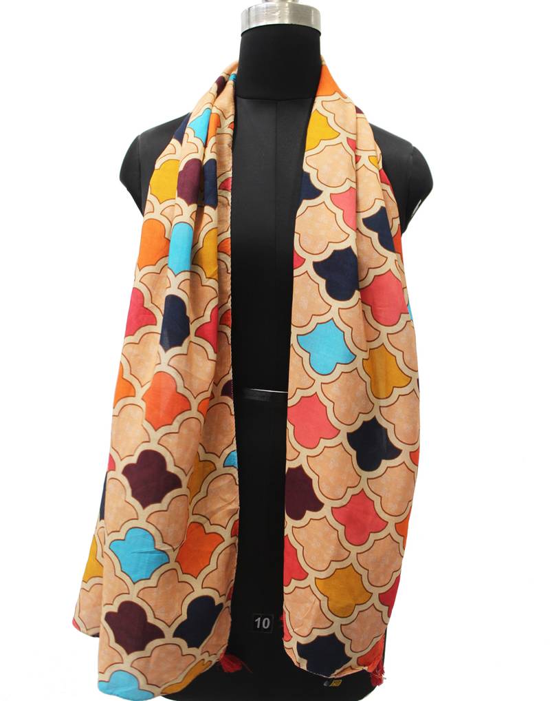 DesiButik Trends Divine Muslin Fabric Multicolor Printed women scarf/Stoles With Tassels