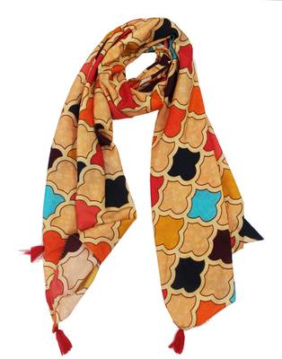 DesiButik Trends Divine Muslin Fabric Multicolor Printed women scarf/Stoles With Tassels 4
