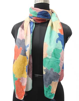 DesiButik Trends Splendid Muslin Fabric Multicolor Printed women scarf/Stoles With Tassels 1