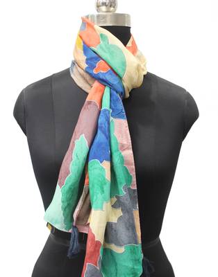 DesiButik Trends Splendid Muslin Fabric Multicolor Printed women scarf/Stoles With Tassels 2
