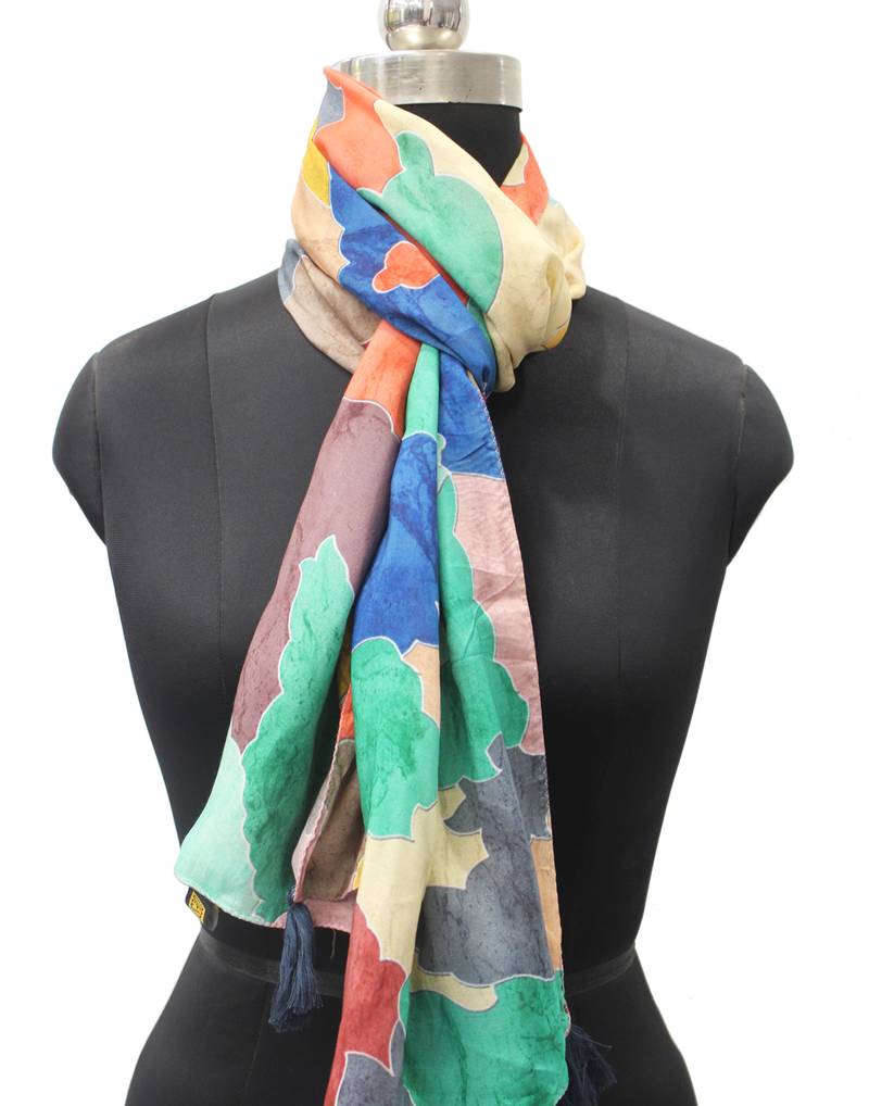 DesiButik Trends Splendid Muslin Fabric Multicolor Printed women scarf/Stoles With Tassels