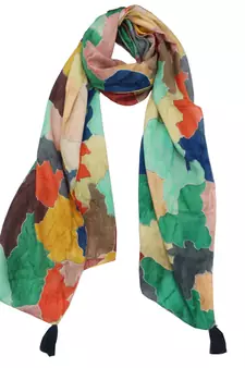 DesiButik Trends Splendid Muslin Fabric Multicolor Printed women scarf/Stoles With Tassels
