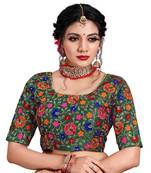 Multicolor Flower  Embroidered Cotton Silk Readymade Saree Blouse