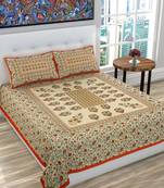 Cotton Floral Print Queen Size BedSheet for Double Bed with 2 Pillow Covers Set (Orange)