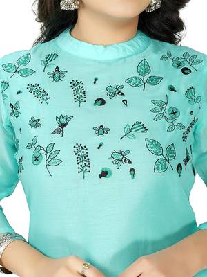 Sea-green embroidered cotton embroidered-kurtis 4