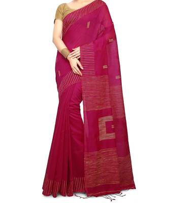 Pink Ghicha Work Cotton Silk Box Handloom Saree With blouse piece 1