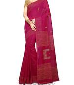 Pink Ghicha Work Cotton Silk Box Handloom Saree With blouse piece