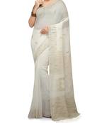 White Ghicha Work Cotton Silk Box Handloom Saree With blouse piece