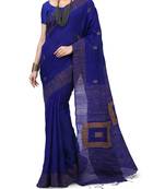 Blue Ghicha Work Cotton Silk Box Handloom Saree With blouse piece