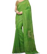 Green Ghicha Work Cotton Silk Box Handloom Saree With blouse piece