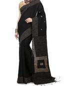 Black Ghicha Work Cotton Silk Box Handloom Saree With blouse piece
