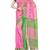 Pink Green Weaving Work Cotton Pompom Handloom Saree With blouse piece