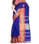 Blue Zari Work Cotton Silk Handloom Saree With blouse piece
