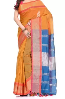Orenge Zari Work Cotton Silk Handloom Saree With blouse piece