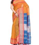 Orenge Zari Work Cotton Silk Handloom Saree With blouse piece
