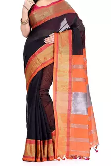 Black Zari Work Cotton Silk Handloom Saree With blouse piece