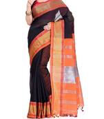 Black Zari Work Cotton Silk Handloom Saree With blouse piece