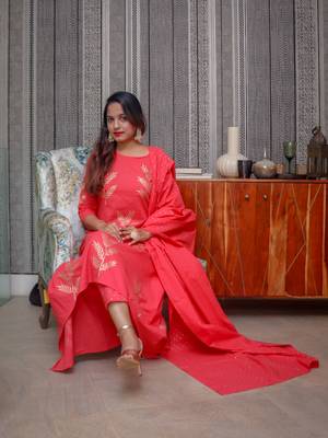 Pink printed cotton kurta sets 2