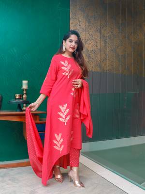 Pink printed cotton kurta sets 3