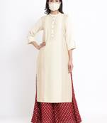 Juniper Ivory Rayon Printed Straight Kurta with Mask