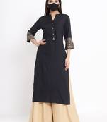 Juniper Black Rayon Printed Straight Kurta with Mask