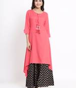 Juniper Coral Rayon Solid Asymmteric Kurta